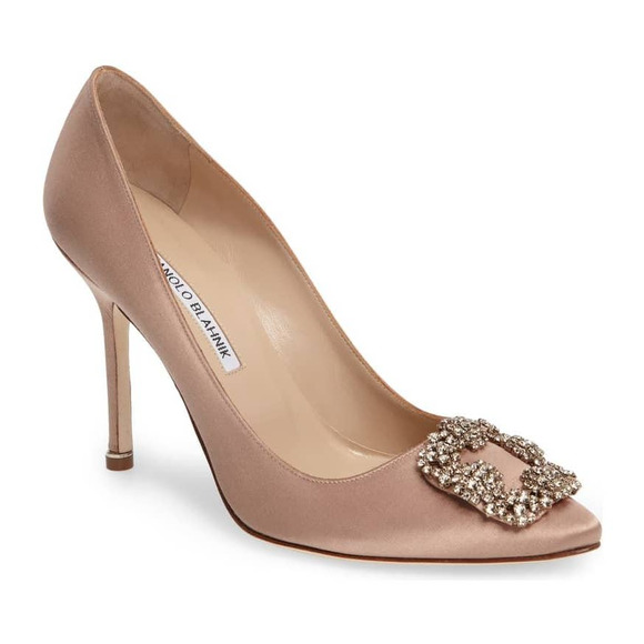 Manolo Blahnik Blush Heels with Crystal Buckle - Picture 1 of 11